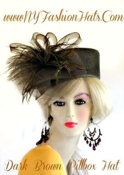 Women's Brown Pillbox Formal Wedding Hat