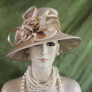 Women's Champagne Beige Big Bow Designer Satin Dress Hat