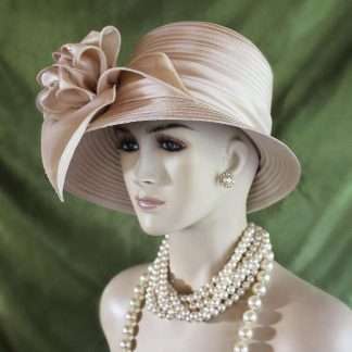 Women's Champagne Beige Big Bow Designer Satin Dress Hat