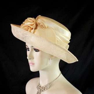 Women's Champagne Beige Designer Sinamay Straw Satin Dress Hat