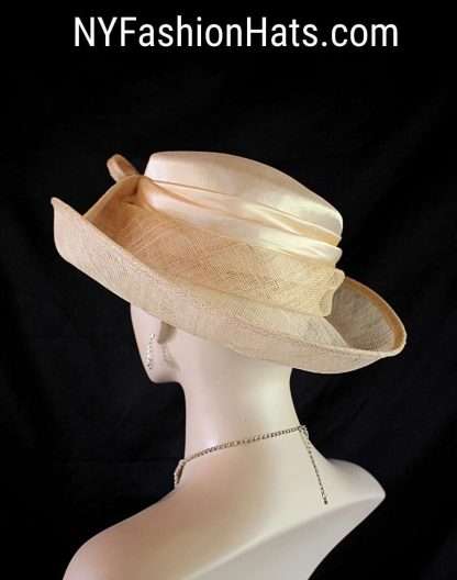 Women's Champagne Beige Designer Sinamay Straw Satin Dress Hat