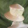 Women's Champagne Beige Embroidered Designer Satin Dress Hat