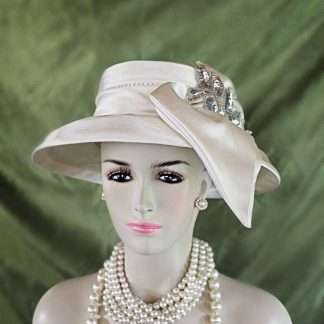 Women's Champagne Beige Silver Sequin Designer Satin Dress Hat