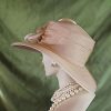 Women's Couture Beige Organza Satin Big Brim Wedding Hat