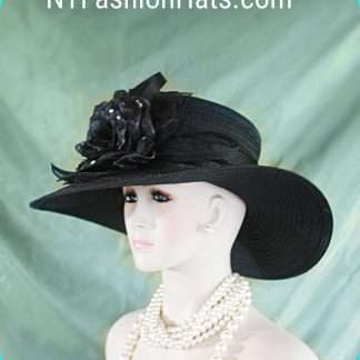 Women's Couture Black Organza Satin Big Brim Wedding Hat