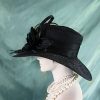 Women's Couture Black Organza Satin Big Brim Wedding Hat