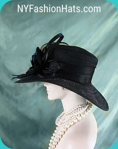 Women's Couture Black Organza Satin Big Brim Wedding Hat