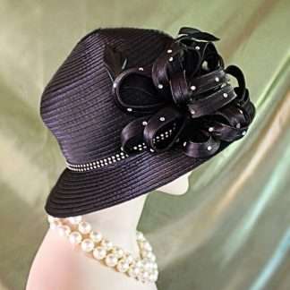 Women's Couture Black Satin Bowler Derby Hat