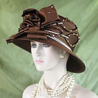 Women's Couture Brown And White Satin Hat