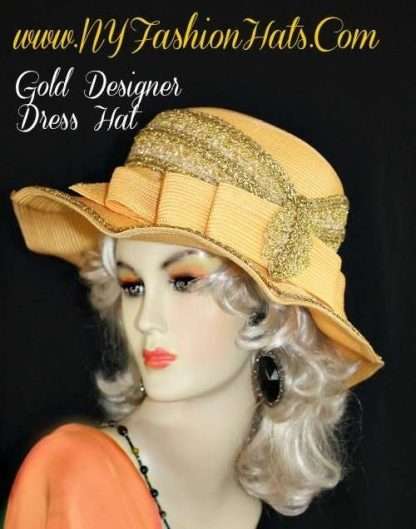 Women's Antique Yellow Metallic Gold Formal Wedding Hat