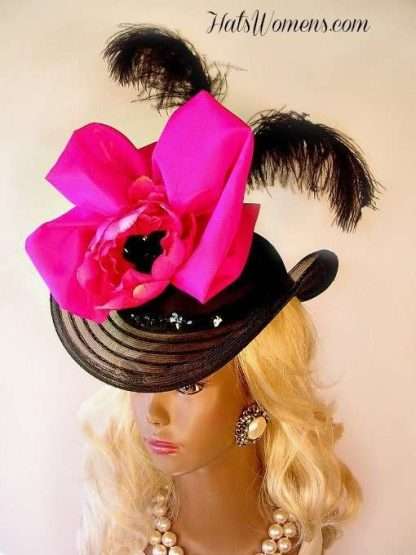 Black Satin Victorian Edwardian Riding Hat