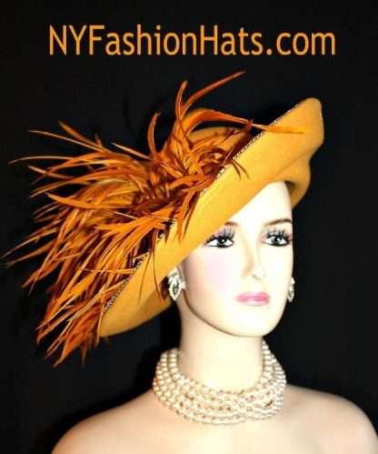 Mustard Yellow Antique Gold Abstract Brim Formal Hat