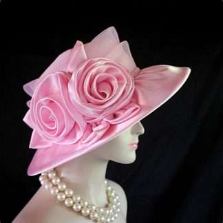 Women's Couture Pink Satin Straw Wedding Hat