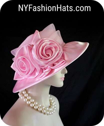 Women's Couture Pink Satin Straw Wedding Hat