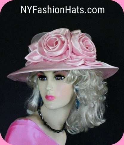 Women's Couture Pink Satin Straw Wedding Hat