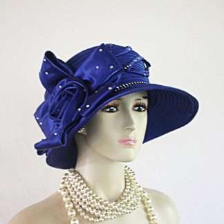 Women's Couture Royal Blue And Black Satin Hat