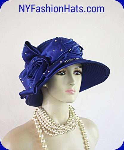 Women's Couture Royal Blue And Black Satin Hat