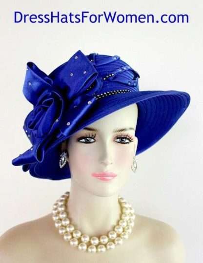 Women's Couture Royal Blue And Black Satin Hat