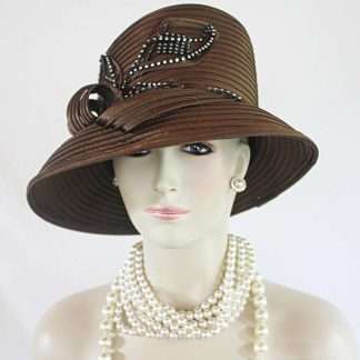 Women's Couture Satin Brown Black Slant Abstract Brim Hat