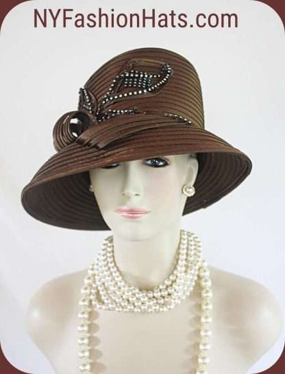 Women's Couture Satin Brown Black Slant Abstract Brim Hat