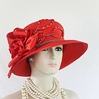 Women's Couture Satin Red Black Hat