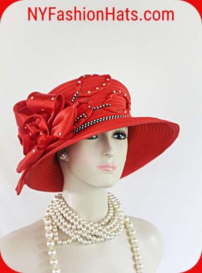 Women's Couture Satin Red Black Hat