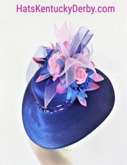 Women's Couture Statement Royal Blue Soft Baby Pink Wide Brim Fashion Church Hat