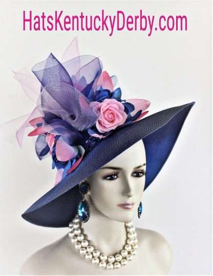 Women's Couture Statement Royal Blue Soft Baby Pink Wide Brim Fashion Church Hat