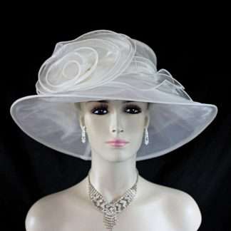 Women's Couture White Organza Ruffled Big Brim Wedding Hat