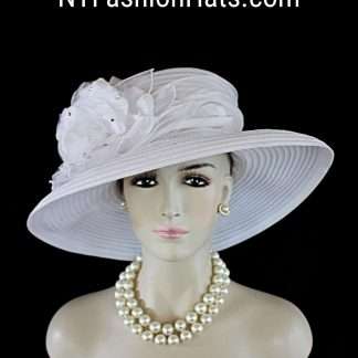 Women's Couture White Organza Satin Big Brim Wedding Hat