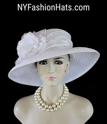 Women's Couture White Organza Satin Big Brim Wedding Hat