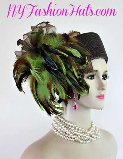 Brown Lime Green Pillbox Church Hat