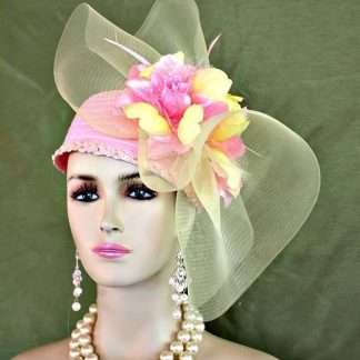 Women's Designer Pink Yellow Pillbox Dress Hat