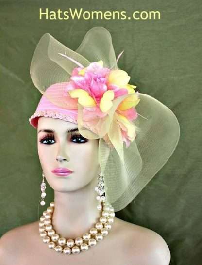 Women's Designer Pink Yellow Pillbox Dress Hat