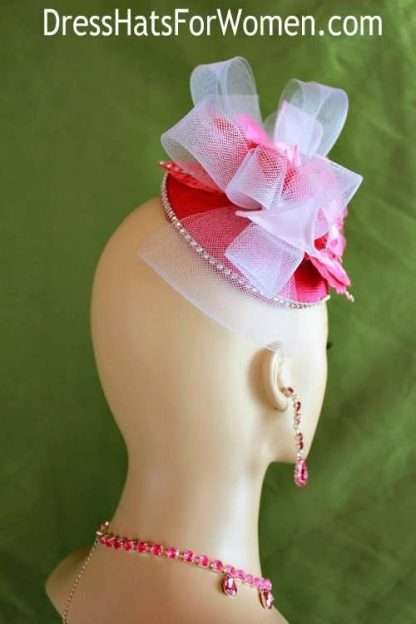 Women's Designer Watermelon Red Pink White Sinamay Straw Wedding Bridal Fascinator Cocktail Hat 32a