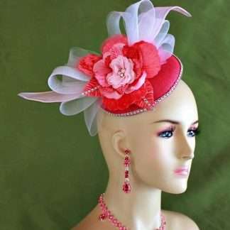 Women's Designer Watermelon Red Pink White Sinamay Straw Wedding Bridal Fascinator Cocktail Hat 32a