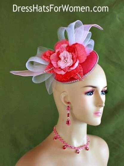 Women's Designer Watermelon Red Pink White Sinamay Straw Wedding Bridal Fascinator Cocktail Hat 32a