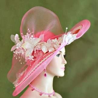 Women's Flamingo Pink White Sequin Pearl Velvet Flower Hat