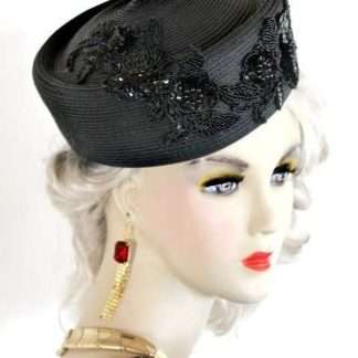 Women's Formal Black Sequin Pillbox Dress Hat