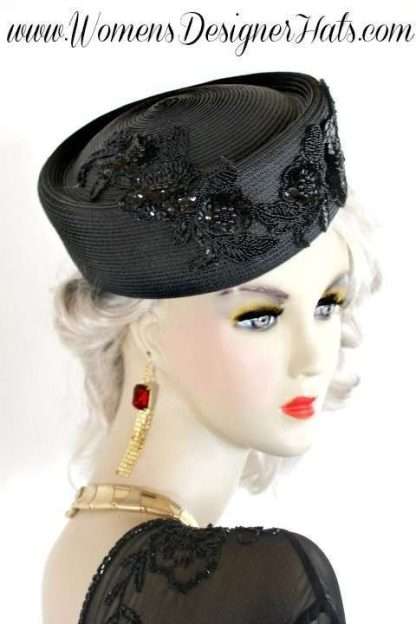 Women's Formal Black Sequin Pillbox Dress Hat