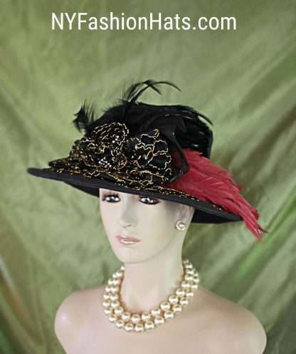 Black Metallic Gold Pink Brim Hat