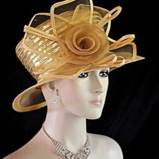 Women's Haute Couture Metallic Gold Sequin High Crown Designer Hat