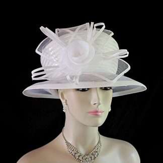 Women's Haute Couture White Sequin High Crown Designer Hat