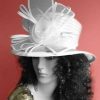 Women's Haute Couture White Sequin High Crown Designer Hat