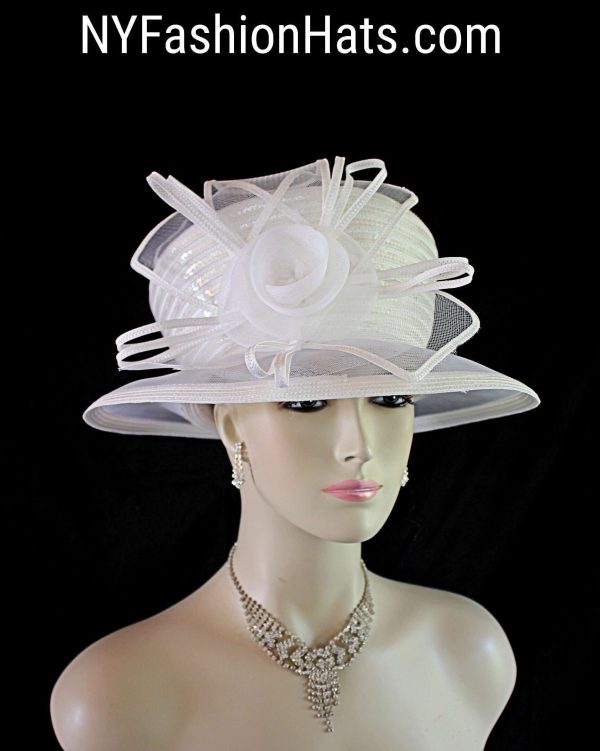 Women's Haute Couture White Sequin High Crown Designer Hat
