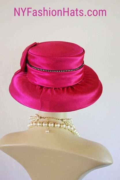 Women's Hot Pink Sequin Designer Satin Dress Hat