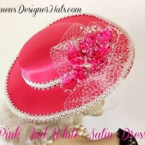 Women's Hot Pink White Satin Wedding Church Fashion Hat
