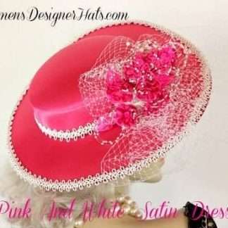 Women's Hot Pink White Satin Wedding Church Fashion Hat