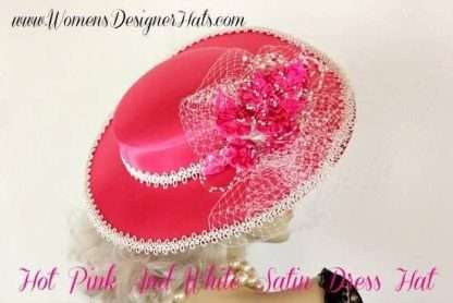 Women's Hot Pink White Satin Wedding Church Fashion Hat