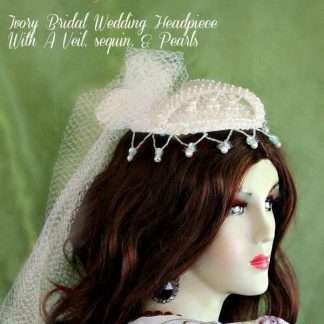 Women's Ivory Satin Beaded Pearl Wedding Veil Headpiece Cocktail Hat